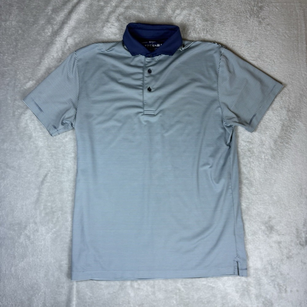 Mizzen Main Polo Shirt Mens Medium Blue Stripe Golf Phil Mickelson Stretch